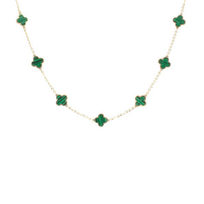 Malachite Clover Station Necklace 14K Yellow Gold