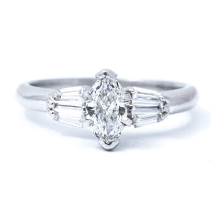 Marquise and Baguette Diamond Engagement Ring Platinum