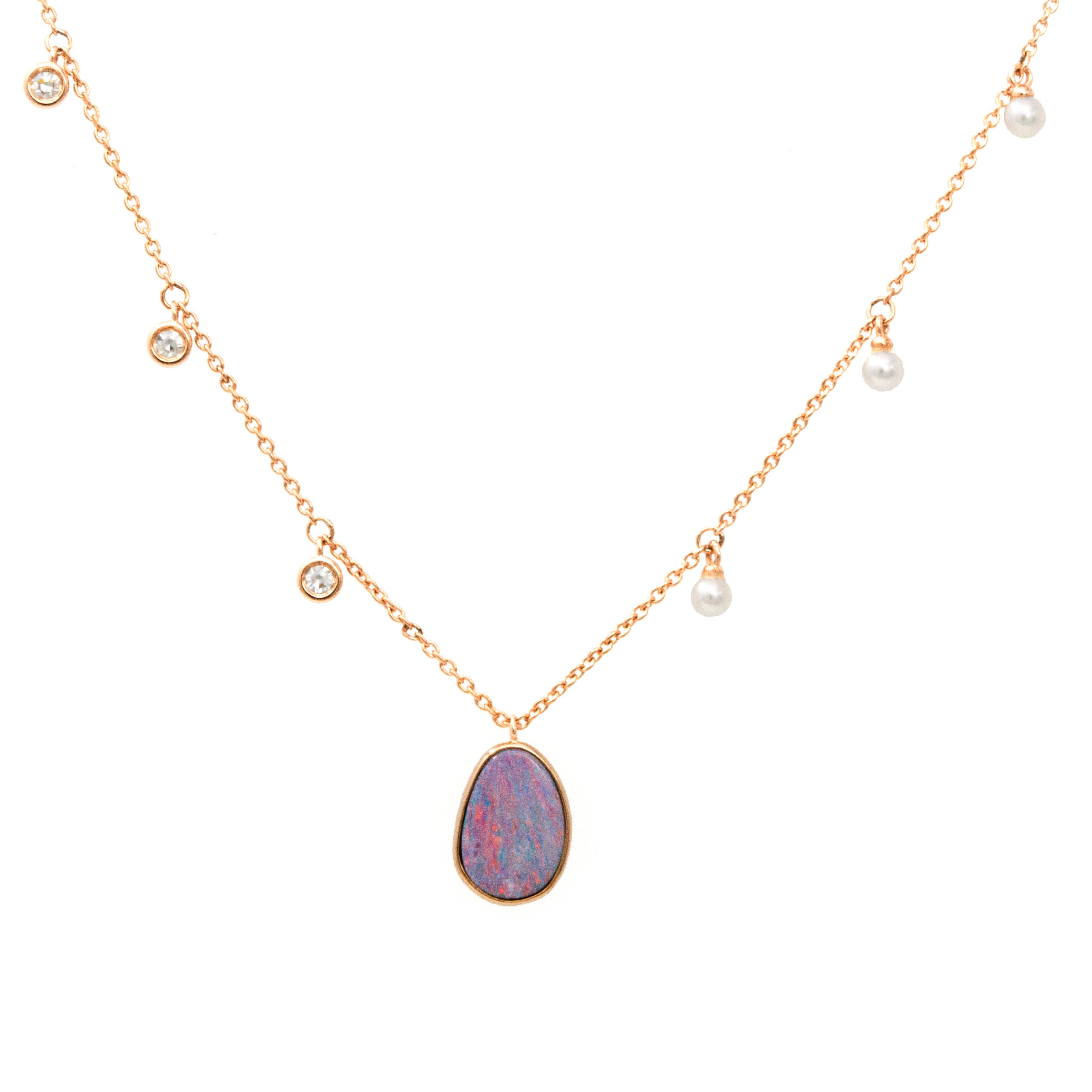 Alluring Opulence: Opal Doublet, Pearls & Diamonds Necklace