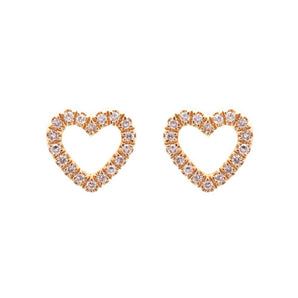 Diamond Pave Heart Stud Earrings 14K Rose Gold