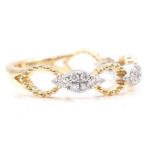 Pave Diamond and Beaded Pattern Ring 14K Yellow + White Gold