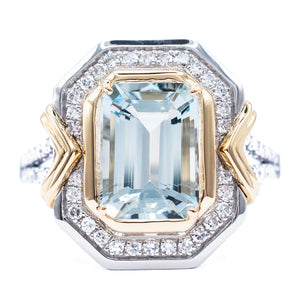 2.38 Carat Aquamarine and Diamond Cocktail Ring Platinum, 14K Yellow Gold