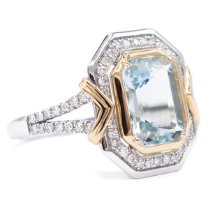 2.38 Carat Aquamarine and Diamond Cocktail Ring Platinum, 14K Yellow Gold