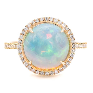 2.05 Carat Opal and Diamond Halo Ring 14K Yellow Gold