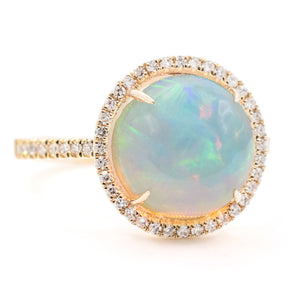 2.05 Carat Opal and Diamond Halo Ring 14K Yellow Gold