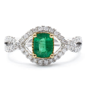 Emerald and Diamond Bypass Ring Platinum + 14K Yellow Gold