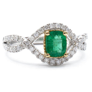 Emerald and Diamond Bypass Ring Platinum + 14K Yellow Gold