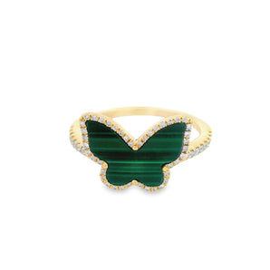 Butterfly Malachite and Diamond Ring 14K Yellow Gold