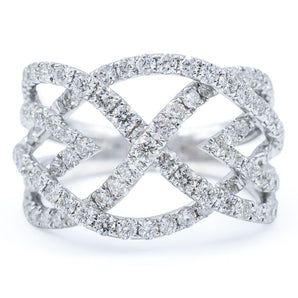1.84 Carat Diamond Crossover Statement Ring 14K White Gold