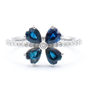 Sapphire and Diamond Flower Ring 14K White Gold