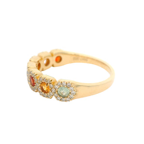 Multi Colored Sapphire and Diamond Ring 14K Yellow Gold