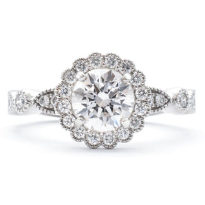 Round Diamond Milgrain Halo Engagement Ring 14K White Gold