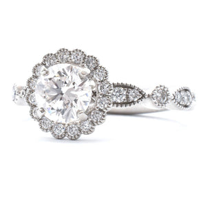 Round Diamond Milgrain Halo Engagement Ring 14K White Gold