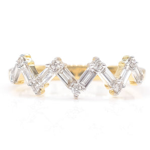 0.99 Carat Baguette and Round Diamond Zig-Zag Ring 14K Yellow Gold