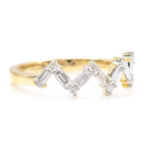 0.99 Carat Baguette and Round Diamond Zig-Zag Ring 14K Yellow Gold