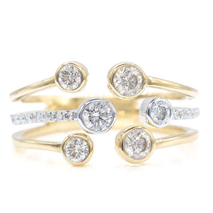0.66 Carat Diamond Bezel Three-Row Ring 14K Yellow & White Gold