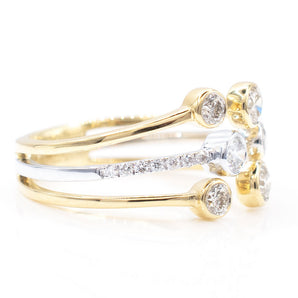 0.66 Carat Diamond Bezel Three-Row Ring 14K Yellow & White Gold