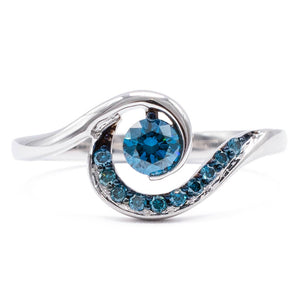 0.44 Carat Blue Diamond Wave Ring 14k White Gold