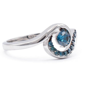 0.44 Carat Blue Diamond Wave Ring 14k White Gold