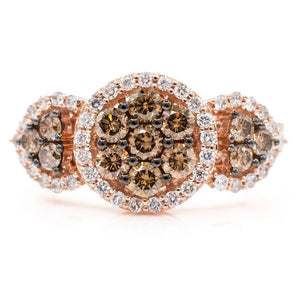 Brown and White Diamond Cluster Halo Ring 14K Rose Gold
