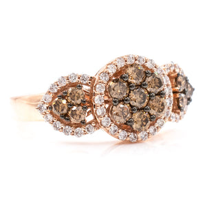 Brown and White Diamond Cluster Halo Ring 14K Rose Gold