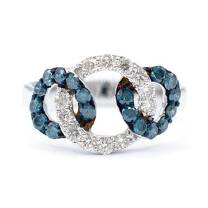 Blue and White Diamond Circle Trio Ring 14K White Gold