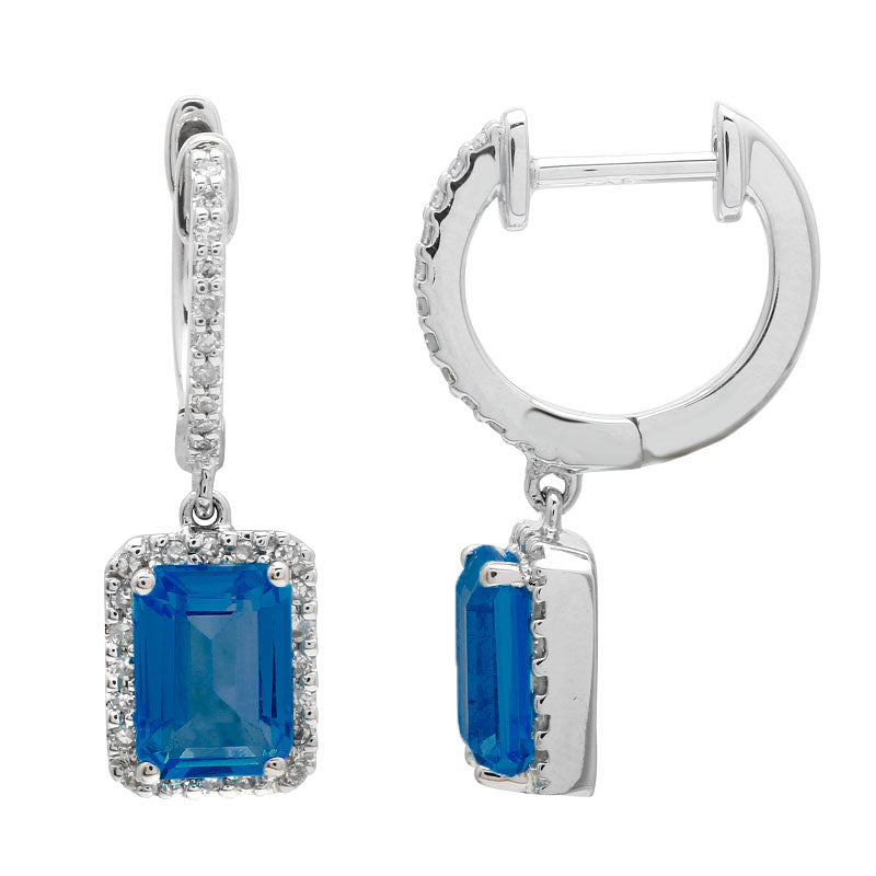 2.42 CTW London Blue Topaz & 0.23 CTW Diamond Halo Drop Earrings