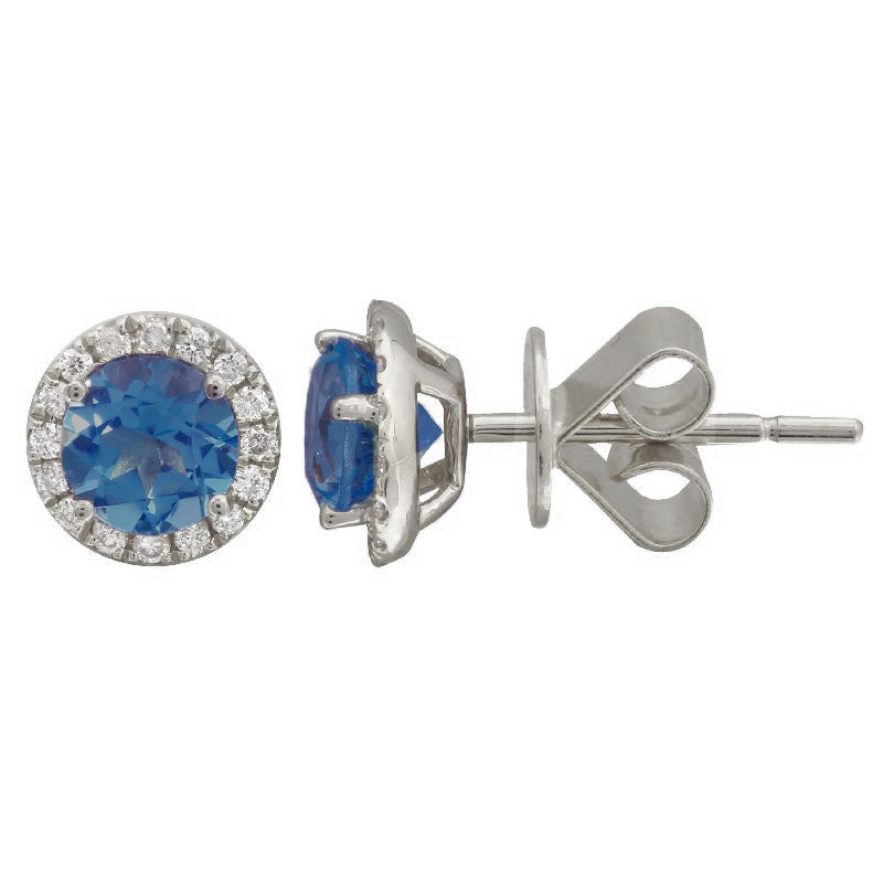1.10 CTW London Blue Topaz & 0.15 CTW Diamond 5MM Halo Stud Earrings