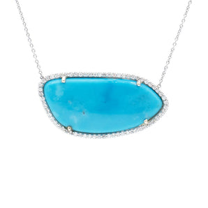 11.20 CT Turquoise and Diamond Pendant 14K White Gold