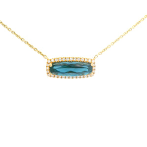 London Blue Topaz and Diamond Necklace 14K Yellow Gold