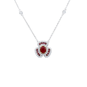 Ruby and Diamond Vintage-Inspired Necklace 14K White Gold