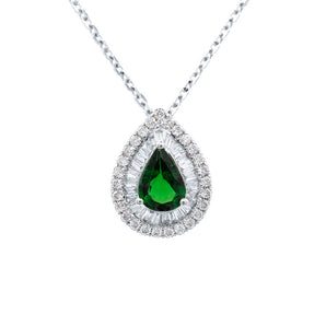 0.30 Carat Tsavorite and Diamond Teardrop Pendant 18K White Gold