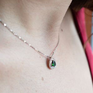 0.30 Carat Tsavorite and Diamond Teardrop Pendant 18K White Gold