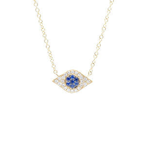 Sapphire and Diamond Pave Eye Pendant 14K Yellow Gold