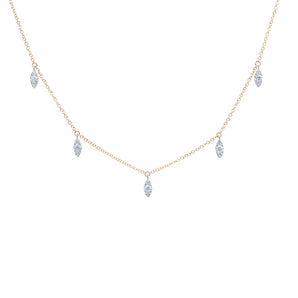 0.34 Carat Diamond Marquise-Shaped Dangling Charm Necklace 14K Yellow + White Gold