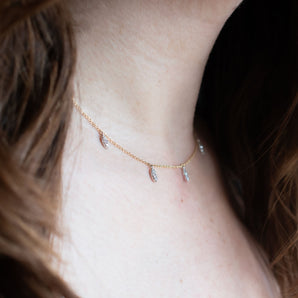 0.34 Carat Diamond Marquise-Shaped Dangling Charm Necklace 14K Yellow + White Gold