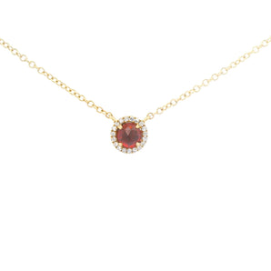 Garnet and Diamond Pendant Necklace 14K Yellow Gold