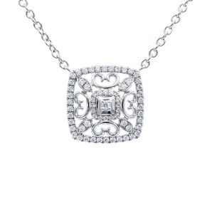 0.28 Carat Diamond Filigree Openwork Pendant 14K White Gold