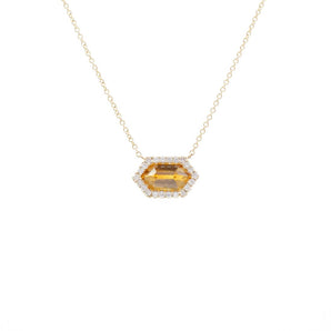 Citrine and Diamond Hexagon Pendant 14K Yellow Gold