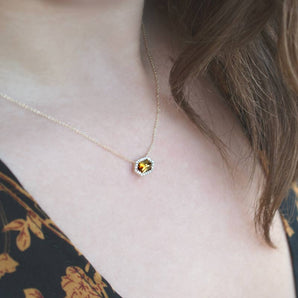 Citrine and Diamond Hexagon Pendant 14K Yellow Gold