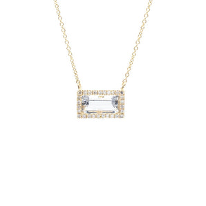 White Quartz and Diamond Rectangle Pendant 14K Yellow Gold