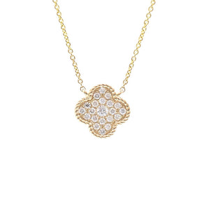 Pave Diamond Clover Pendant 14K Yellow Gold