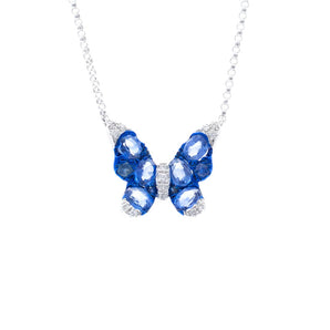 Sapphire and Diamond Butterfly Pendant 14K White Gold