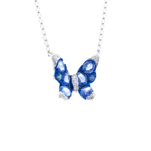 Sapphire and Diamond Butterfly Pendant 14K White Gold