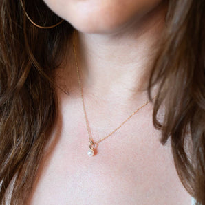 Freshwater Pearl and Diamond Petite Pendant 14K Yellow Gold