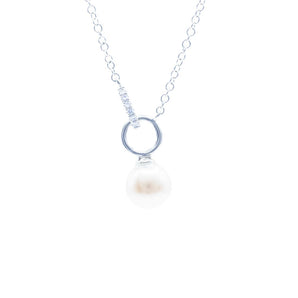 Freshwater Pearl and Diamond Petite Pendant 14K White Gold