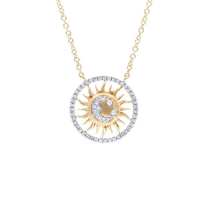 Diamond Sun, Moon and Stars Pendant 14K Yellow Gold