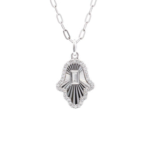 Fluted Hamsa Pendant With Diamonds 14k White Gold