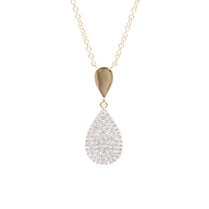 Pave Diamond Teardrop Pendant 14K Yellow Gold