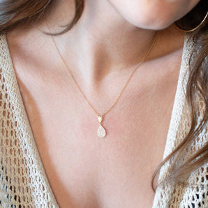 Pave Diamond Teardrop Pendant 14K Yellow Gold